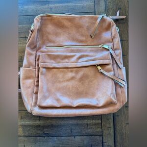 Tan Faux Leather Backpack Purse Convertible Brown Travel Bag Gold Zipper